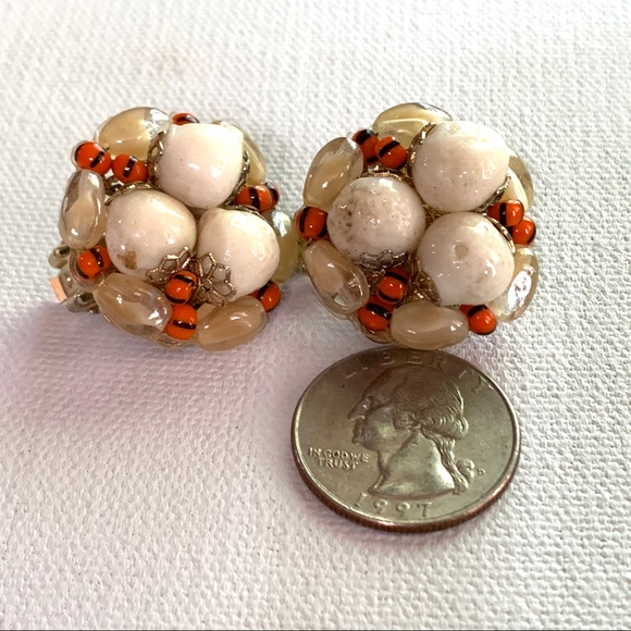 Hobe Vintage Clip Earrings Cream Orange - Picture 3 of 7